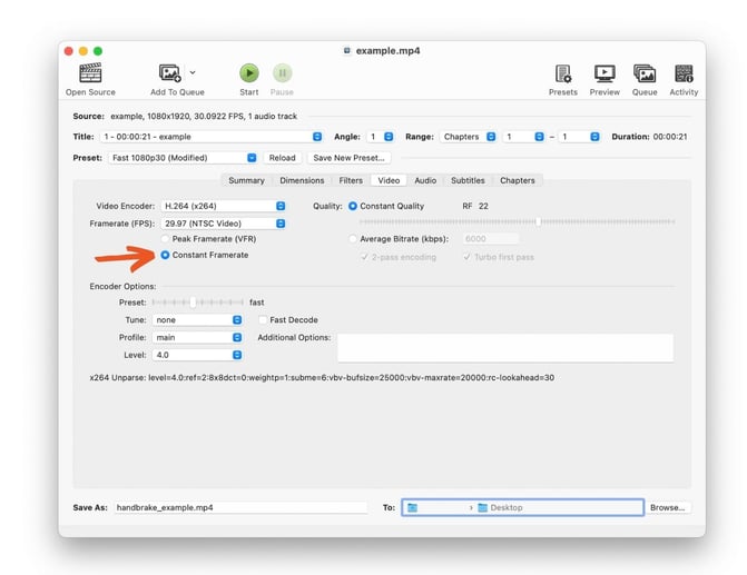 constant framerate radio button handbrake